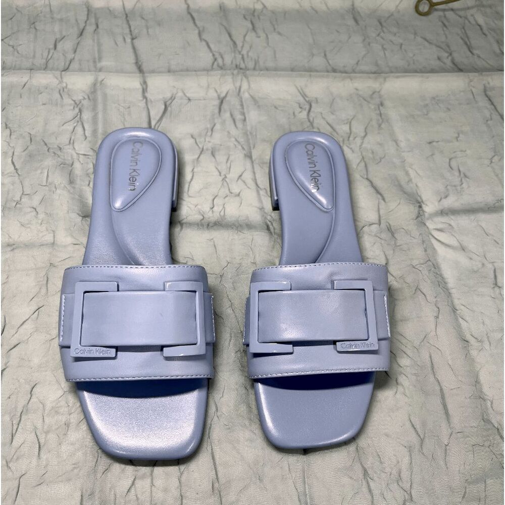 Calvin Klein Women's Tangelo Slip On Dress Flat Sandals - Light Blue 6M